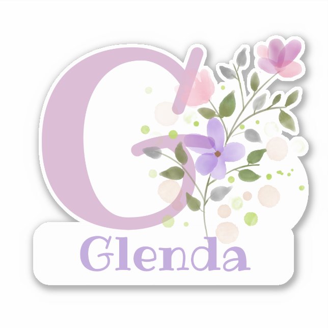 Name Glenda plus Initial with Floral Design (Front)