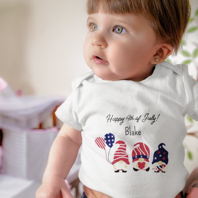 Name, Gnomes, 4th of July Newborn to 24mos Jersey Baby Bodysuit (Creator Uploaded)
