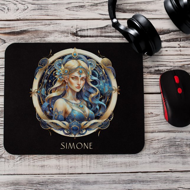 Name Gold Blue Celestial Zodiac Sun Sign Virgo Mouse Pad (Creator Uploaded)