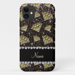 Name gold diamond black glitter iPhone 11 case
