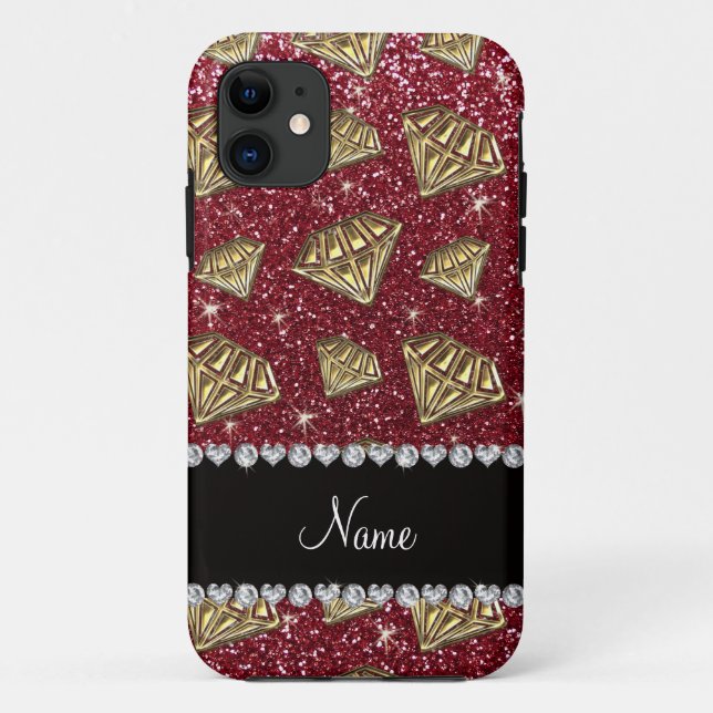 Name gold diamond burgundy glitter Case-Mate iPhone case (Back)