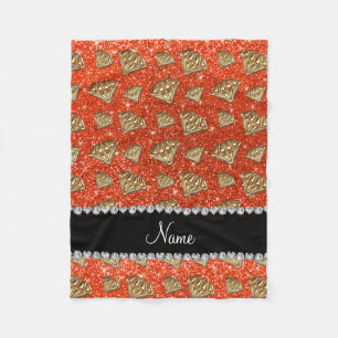 Name gold diamond neon orange glitter fleece blanket
