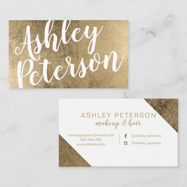 Name gold white hair makeup typography business card (Front/Back)