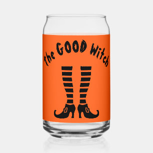 Name, Good Witch Legs & Shoes, Orange Halloween Can Glass
