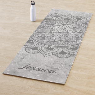 Name Gray Glitter Marble Mandala Om Exercise Yoga Mat