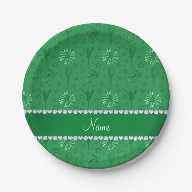 Name green cheerleading pompoms bullhorns stars paper plate (Front)