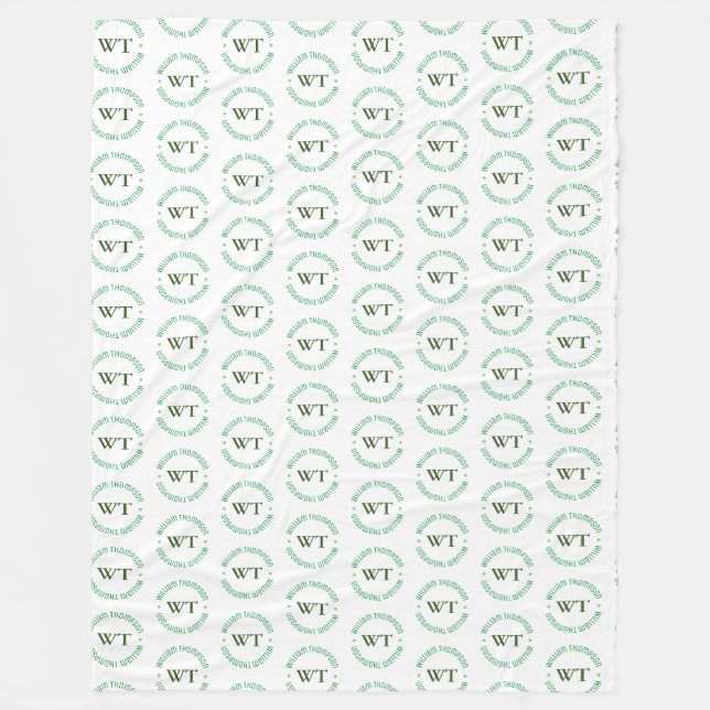 Name (green circle monogram) stamped allover Clear Fleece Blanket (Front)