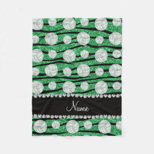 Name green glitter zebra stripes volleyballs fleece blanket