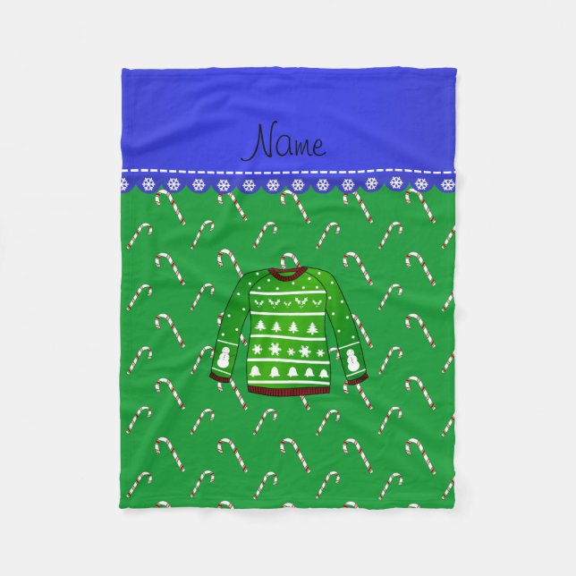 Name green ugly christmas sweater candy canes fleece blanket (Front)
