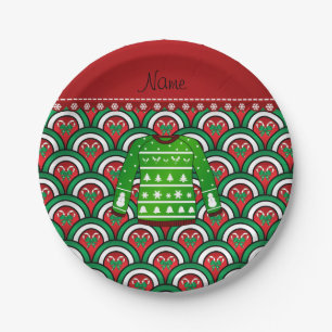 Name green ugly christmas sweater half circles paper plate