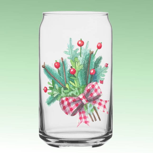 Name, Greenery Red Berries Christmas Bouquet 16oz Can Glass (Creator Uploaded)