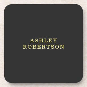 Name Grey Yellow Professional Stylish Minimalist Coaster
