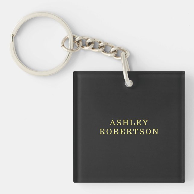 Name Grey Yellow Professional Stylish Minimalist Key Ring (Front)
