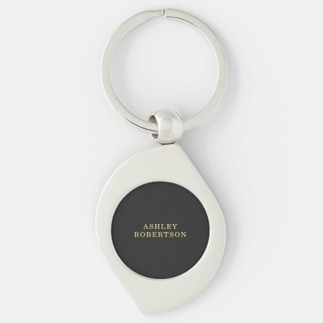 Name Grey Yellow Professional Stylish Minimalist Key Ring (Front)