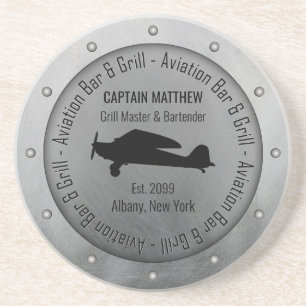Name Grill Master Bartender Aviation Bar & Grill Coaster