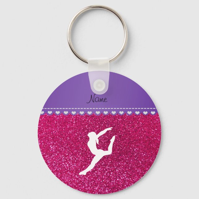 Name gymnast neon not pink glitter key ring (Front)