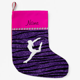 Name gymnast purple glitter zebra stripes small christmas stocking