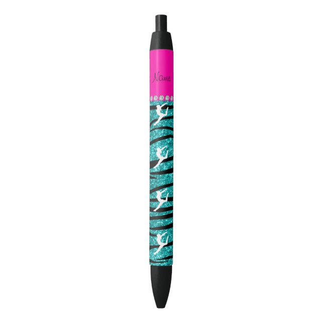 Name gymnast turquoise glitter zebra stripes black ink pen (Front Vertical)