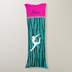 Name gymnast turquoise glitter zebra stripes body cushion