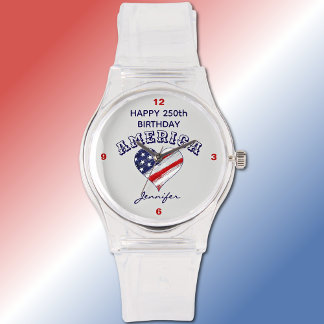 Name, Happy 250th Birthday America Clear Silicone Watch
