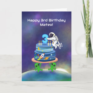 Name Happy 3rd Birthday Astronaut with Aliens Card