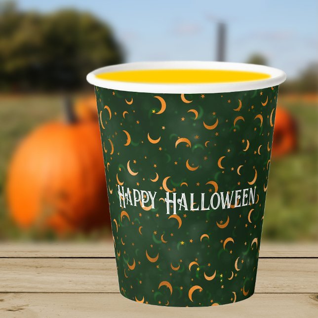 Name, Happy Halloween Crescent Moons Pattern Paper Cups (Creator Uploaded)