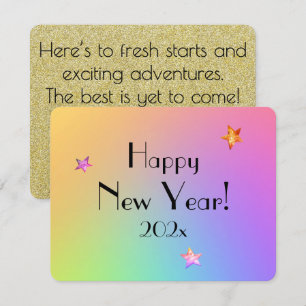 Name Happy New Year Gradient Rainbow and Gold Holiday Card