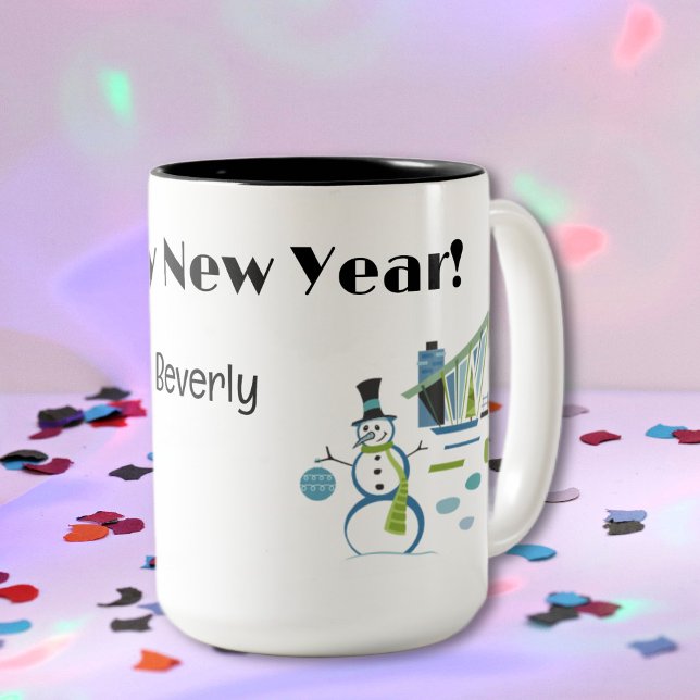 Name, Happy New Year Retro 15oz. Two-Tone Coffee Mug (Creator Uploaded)