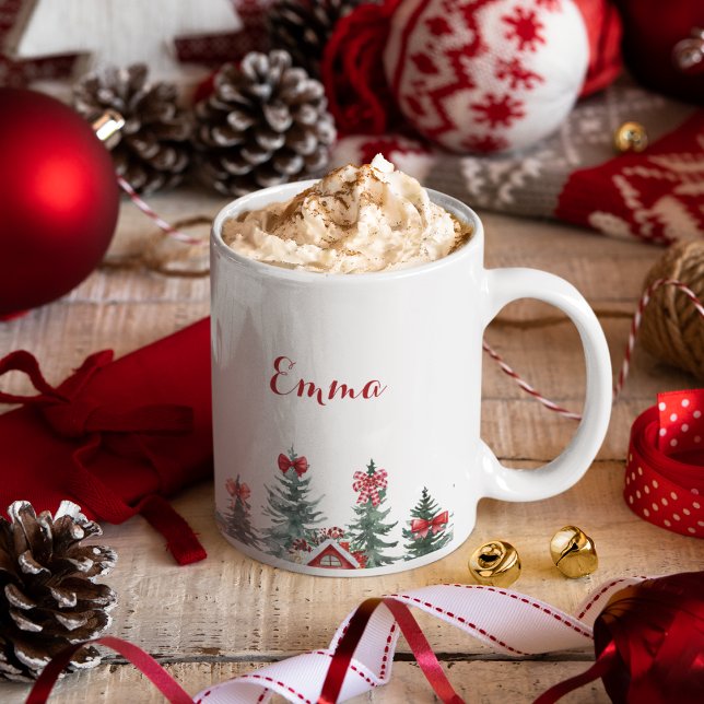 Name Ho Ho Ho Red Bow Christmas Tree Gift Mug  (Creator Uploaded)