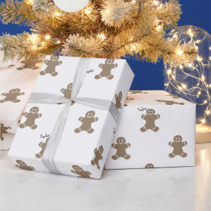 Name, Holiday Gingerbread Man Pattern 29in x 6ft Wrapping Paper