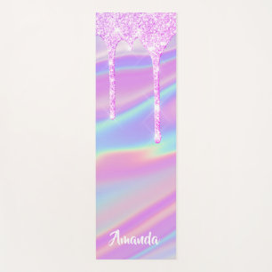 Name Holographic Pink Girly Gift Idea Drips Yoga Mat
