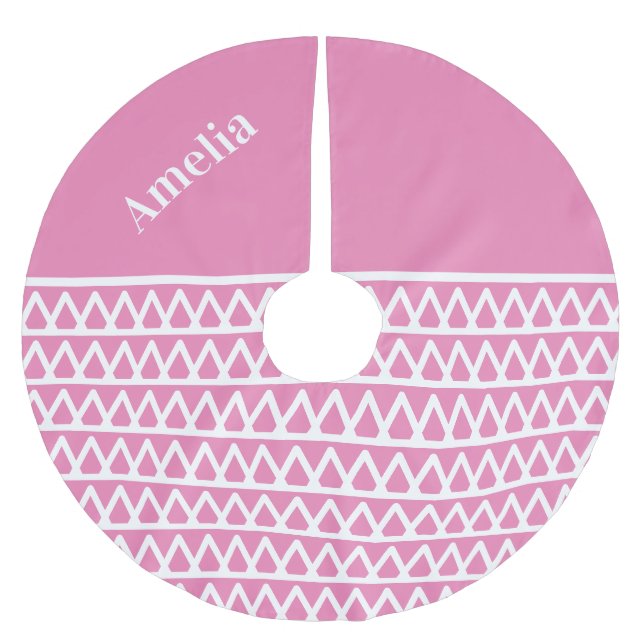Name Hot Pink Pattern Christmas Brushed Polyester Tree Skirt (Front)