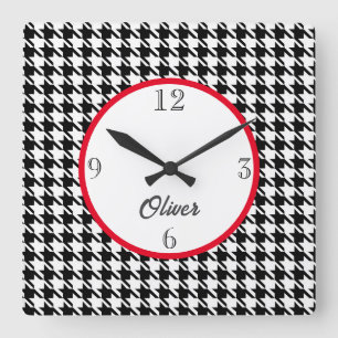 Name, Houndstooth Pattern 10.75-in Wall Clock