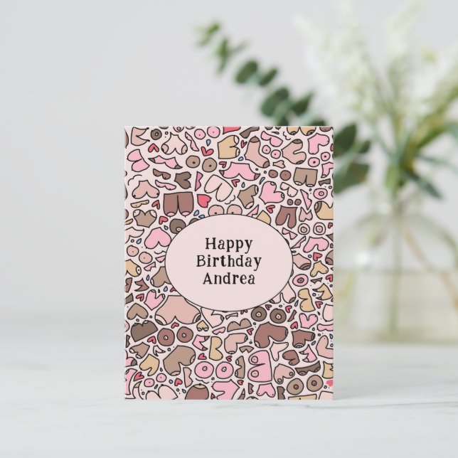 Name humour neutral breast pattern postcard (Standing Front)