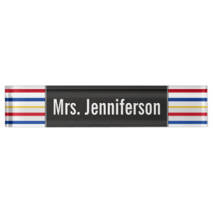 Name + Ice Hockey Arena Rink-Inspired Stripes Nameplate