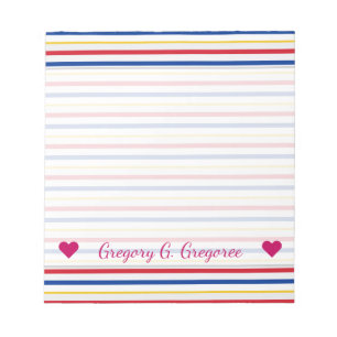 Name + Ice Hockey Arena Rink-Inspired Stripes Notepad