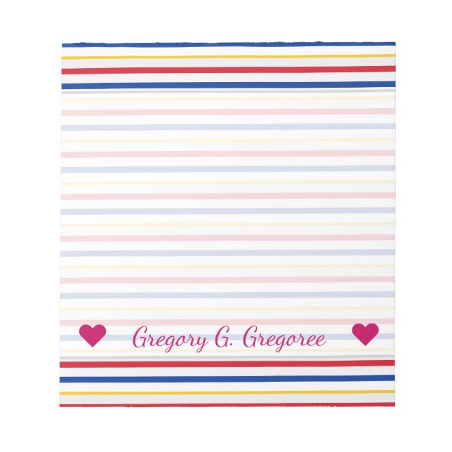 Name + Ice Hockey Arena Rink-Inspired Stripes Notepad (Front)