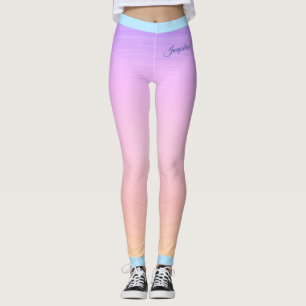 Name in Blue on Light Pink and Orange Gradient Leggings