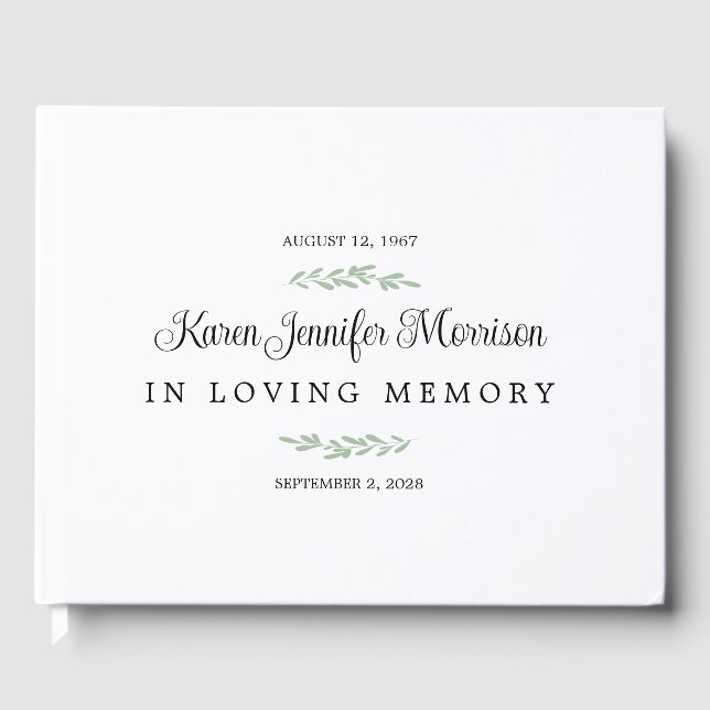 Name In Script Greenery In Loving Memory Guest Book (Front)