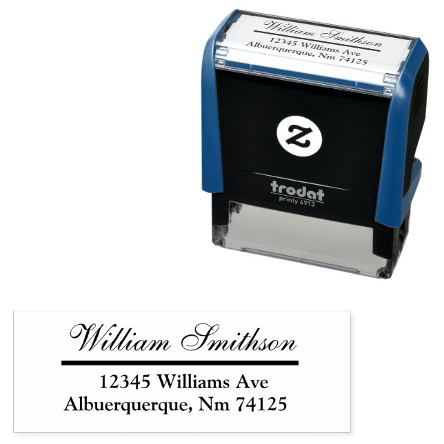 Name in Script | Street City State Zip in Print Self-inking Stamp (In Situ)