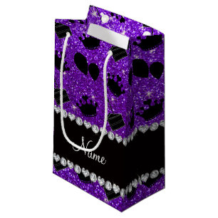 Name indigo purple glitter crowns balloons cake small gift bag