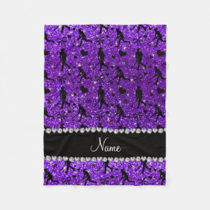 Name indigo purple glitter field hockey hearts bow fleece blanket