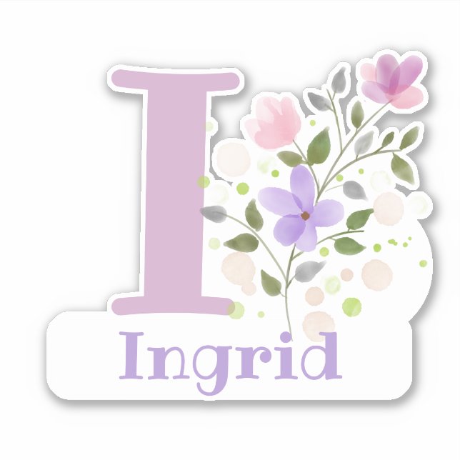 Name Ingrid & Initial with Floral Design (Front)