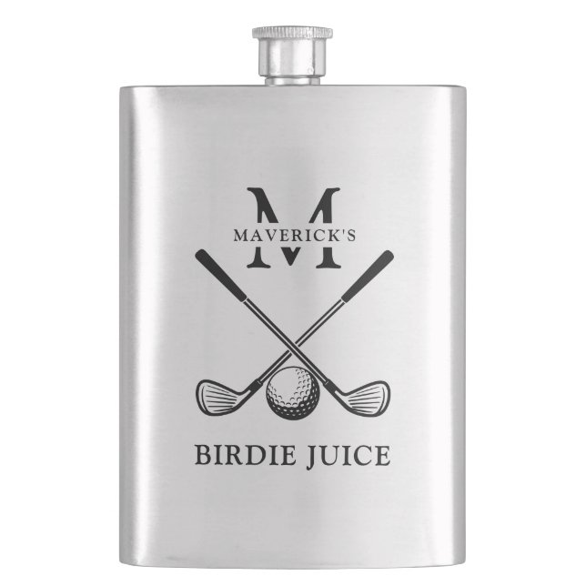Name & Initial Birdie Juice Golf Hip Flask (Front)