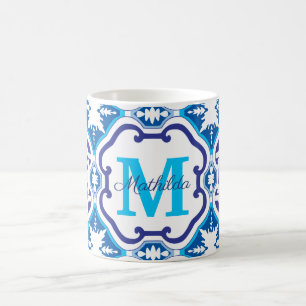💙  Name + Initial blue Azulejos 004   Coffee Mug