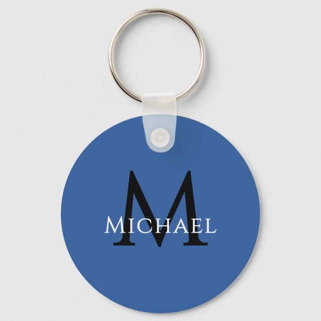 Name Initial Blue Personalised Groomsmen Favour Key Ring (Front)