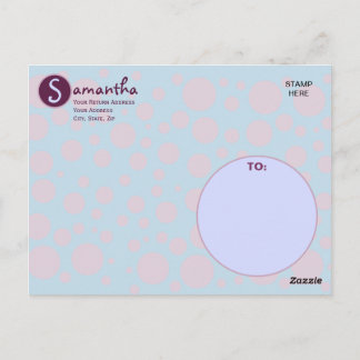 Name Initial Blue Purple Polka Dots Moons Circles Postcard