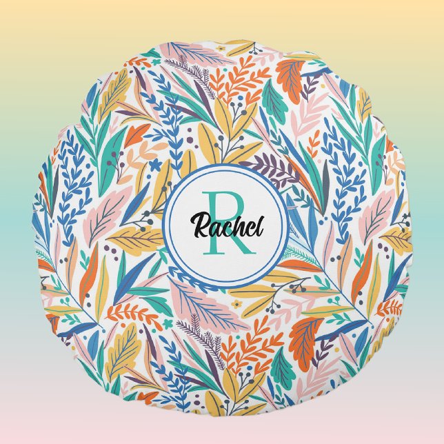 Name & Initial Botanical Pattern Meditation Round Cushion (Creator Uploaded)