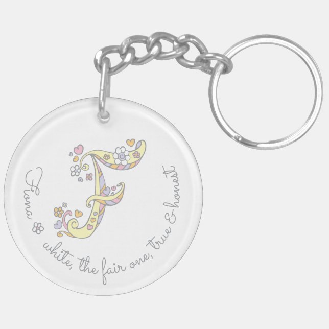 Name initial F girls personalised keychain (Back Left)