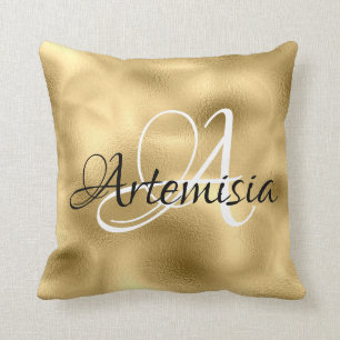 Name Initial Glass Gold Metallic Glass Faux Sepia Cushion